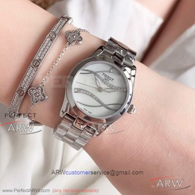 Perfect Replica Tissot T-Wave T112 White Mother Of Pearl Dial With Diamonds 30 MM Women's Watch
